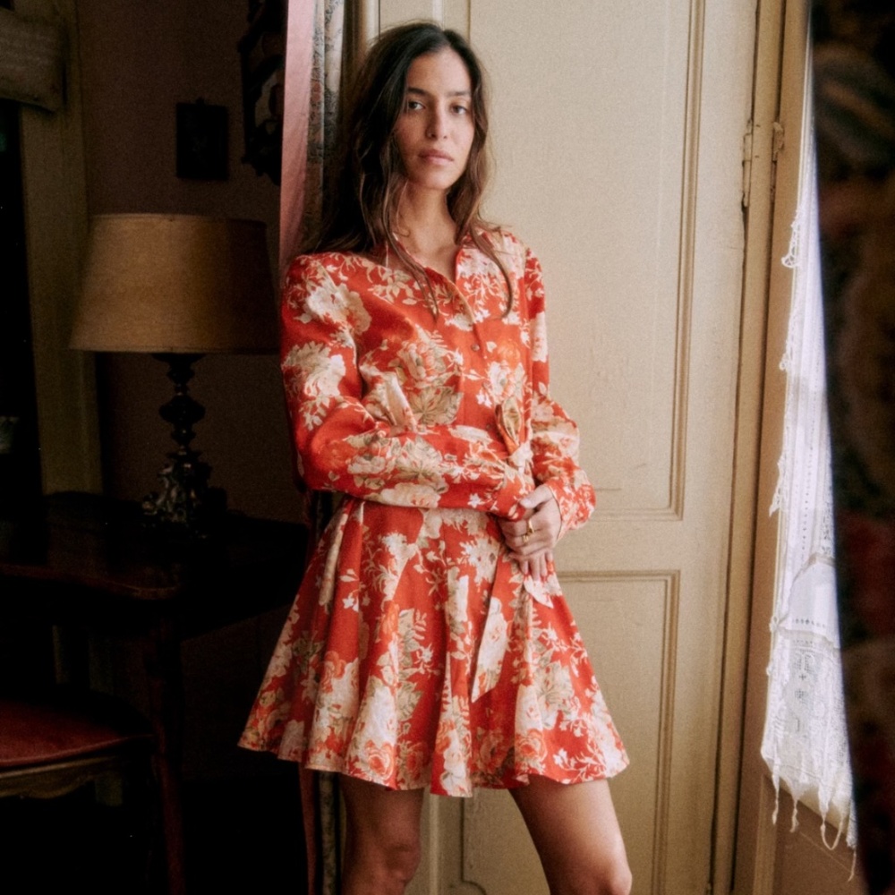 Sezane Red Floral SOL Dress